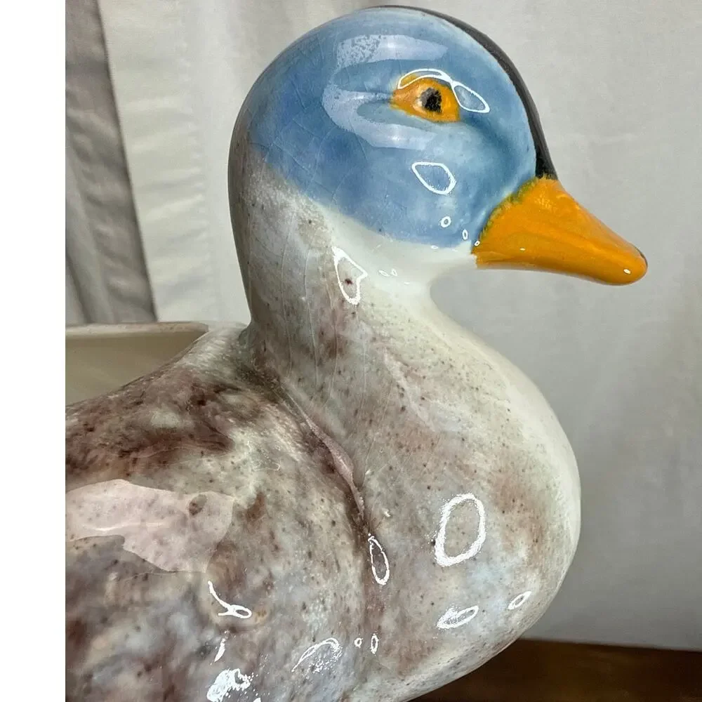 Bordallo Pinheiro Portugal Lidded Duck Majolica Pottery Tureen Condiment Server